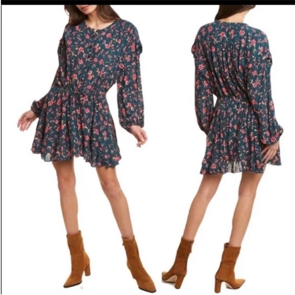 Free People Flower Fields Mini Dress in Emerald Combo - Picture 3 of 10